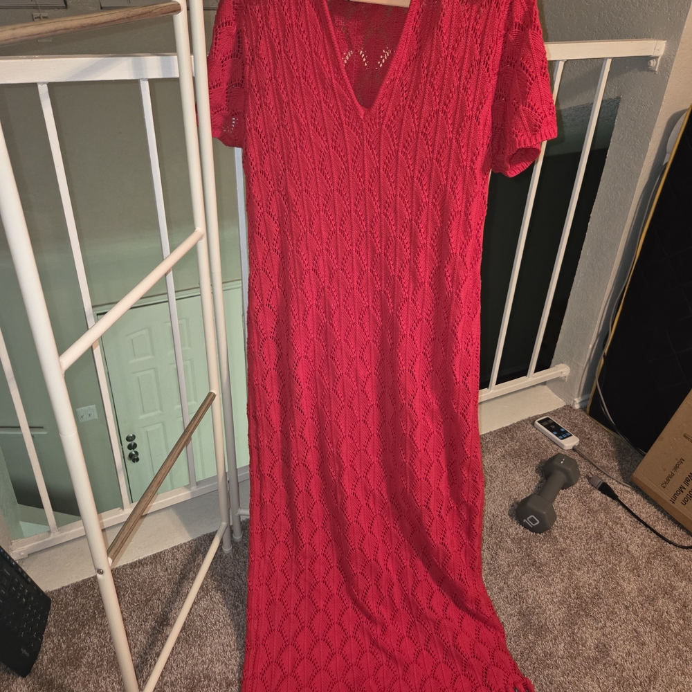 Eloquii Vibrant Red Textured Maxi Dress